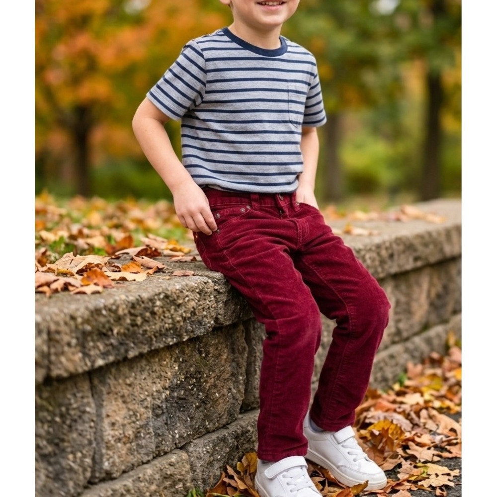 J.Crew Crewcuts Boys Burgundy Corduroy Stretch Pants Size 3 Adjustable Waist